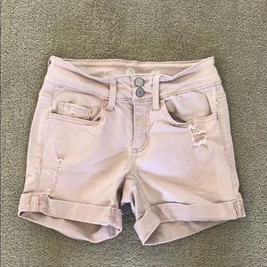 Light Pink Midi Distressed Shorts